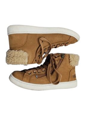 UGG Tan Suede Shearling Collar High-Top Sneakers size 8